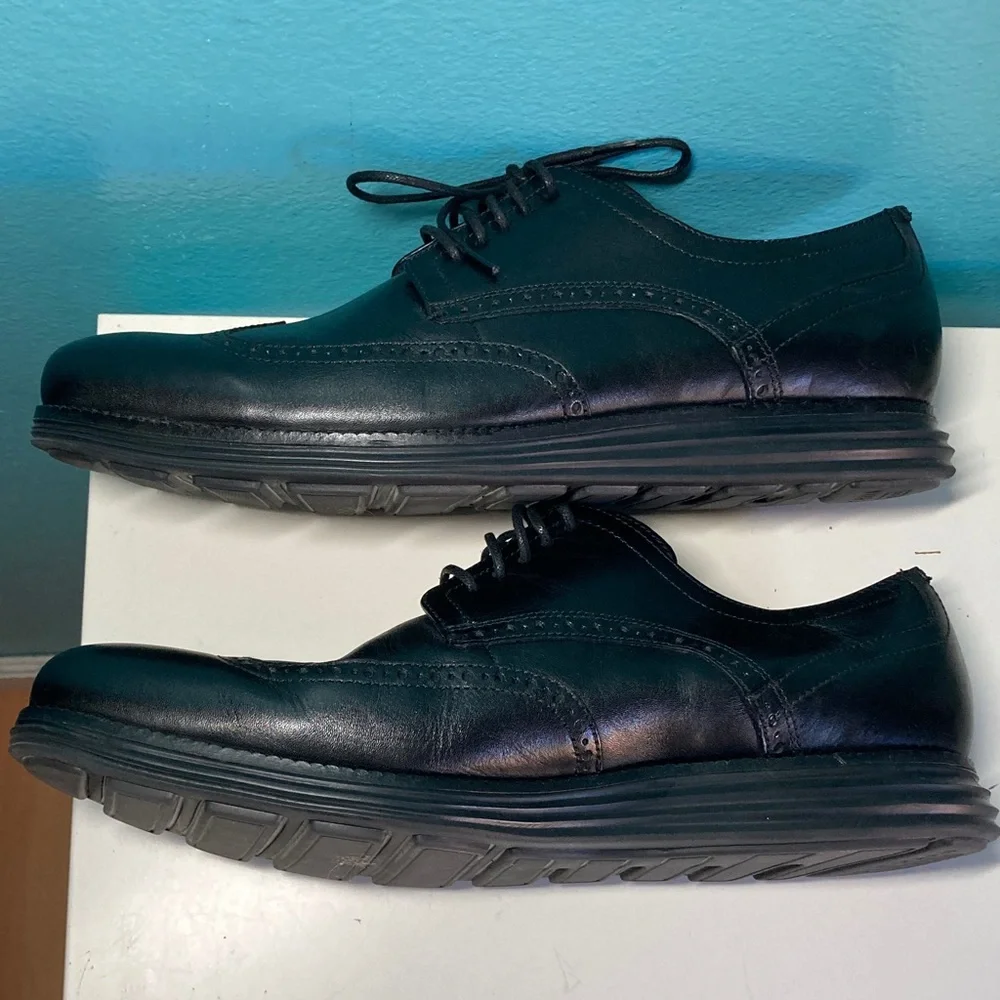 Mens Size 11.5 Cole Haan Black Leather Lace Up Dress Shoes Wingtip Oxfords